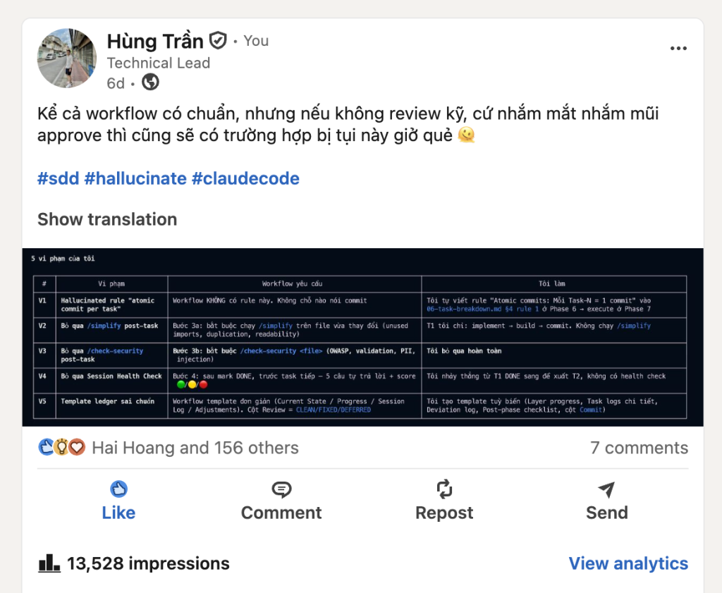 Bài chia sẻ LinkedIn về kinh nghiệm áp dụng AI của kỹ sư phần mềm
